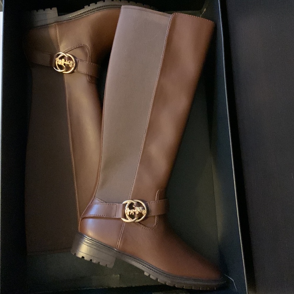 Coach Farrah Logo Buckle Tall Riding Boots in Brown - Picture 15 of 15